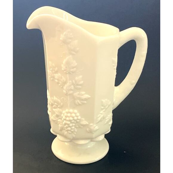 Vintage Westmoreland Milk Glass Pitcher Paneled Grape Floral Marked W - Picture 1 of 8
